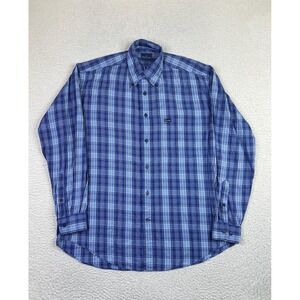Faconnable Shirt Mens Medium Blue Plaid Button Down Long Sleeve Made USA Cotton